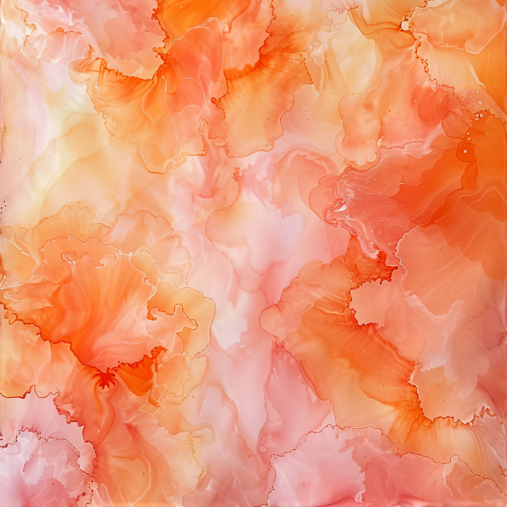 Alcohol Ink with Orange and Peach Fluid Waves and Soft Floral Swirls seamless PBR texture preview