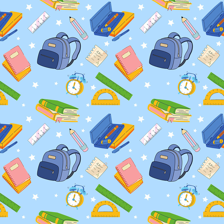 Pattern with Back to School Motifs and Playful Color Rhythm seamless PBR texture preview