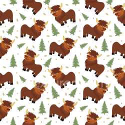 Pattern Bundle - Seamless 3D Pattern PBR Texture Featuring Cute Cartoon Bison and Pine Trees texture preview