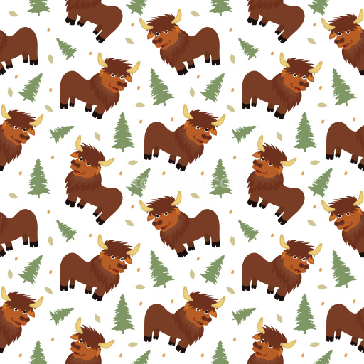 Pattern Bundle - Seamless 3D Pattern PBR Texture Featuring Cute Cartoon Bison and Pine Trees texture preview