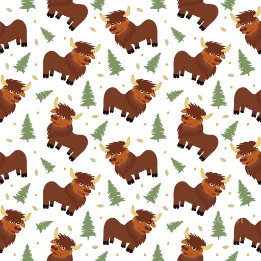 Pattern PBR Texture Featuring Cute Cartoon Bison and Pine Trees seamless Pattern Bundle PBR texture