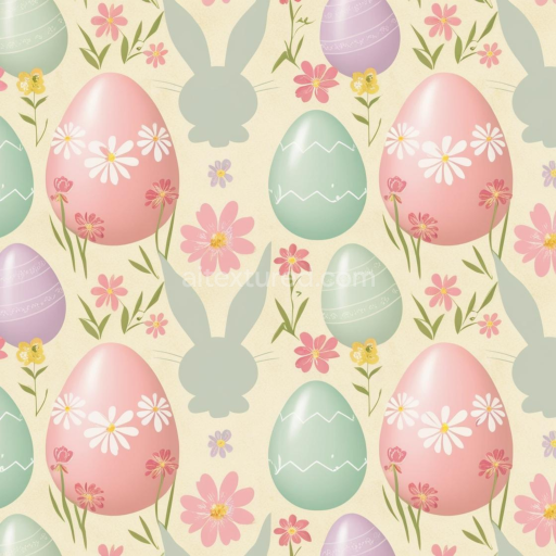 Seamless 3D PBR Texture of Pastel Easter Eggs, Rabbits, and Spring Flowers