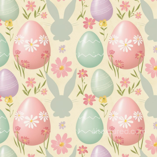 All Easter Digital paper Texture of Pastel Easter Eggs, Rabbits, and Spring Flowers seamless All Easter Digital paper PBR texture