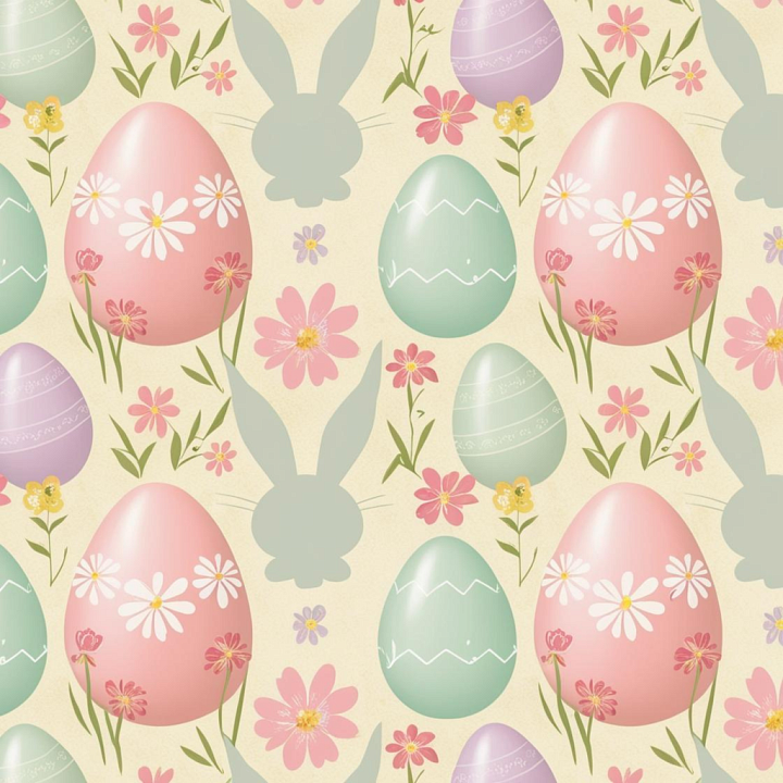 All Easter Digital paper of Pastel Easter Eggs, Rabbits, and Spring Flo… seamless PBR texture preview