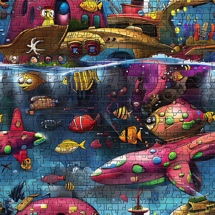 Graffiti With Vibrant Underwater Cartoon Style Fish Mural seamless PBR texture preview