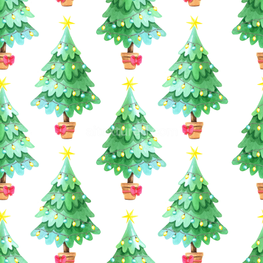 Seamless 3D PBR Texture of Watercolor Christmas Tree Digital Paper with Lights