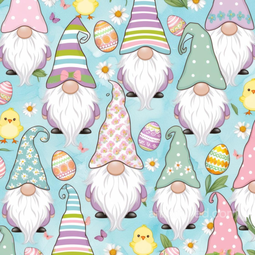 All Easter Digital paper Texture of Colorful Easter Gnomes and Eggs on Blue seamless All Easter Digital paper PBR texture