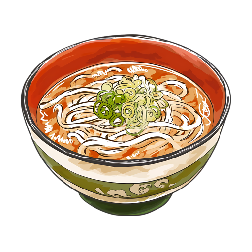 Breakfast Soba Noodles Bowl Illustration with Fresh Green Garnish