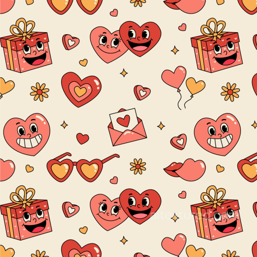 with Vibrant Cartoon Happy Faces and Valentine Motifs seamless Happy Face pattern PBR texture