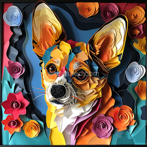 Seamless 3D PBR Texture of Origami Style Chihuahua with Colorful Paper Layers
