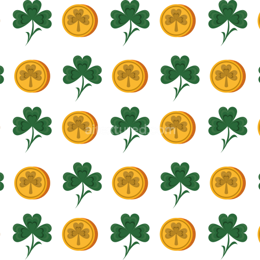 Seamless 3D PBR Texture Featuring Green Shamrocks and Golden Coins