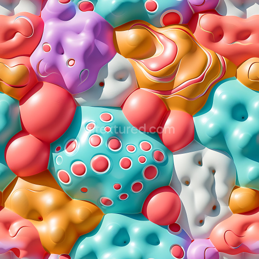 Seamless 3D Inflated PBR Texture of Multicolored Puffy Bubble Clusters