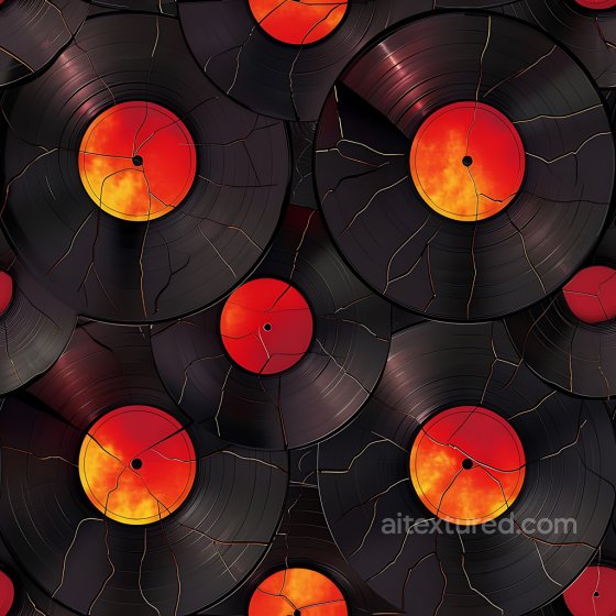 cracked vinyl record PBR texture with vibrant red-orange labels Cracked & Holes texture preview