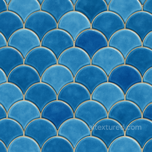 Seamless 8K PBR 3D Texture Of Glossy Glazed Ceramic Tile With Blue Tones And Fish Scale P… texture preview