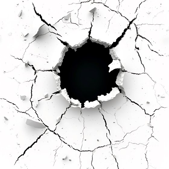 Cracked White Plaster Hole PBR Texture with Jagged Edges Cracked & Holes texture preview