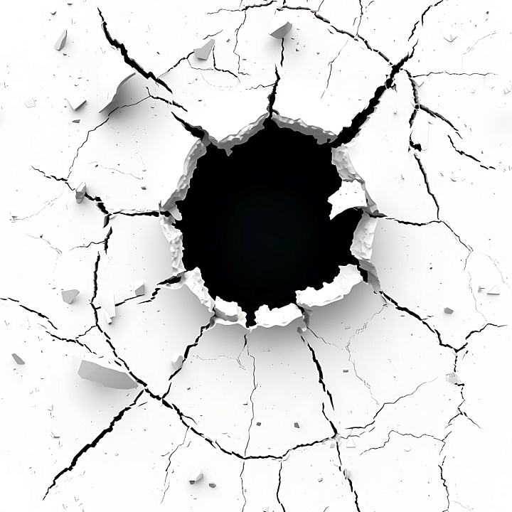Cracked White Plaster Hole with Jagged Edges seamless PBR texture preview