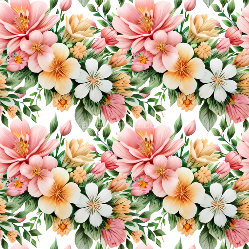 Seamless 3D PBR Floral Texture Featuring Soft Pastel Blooms and Greenery
