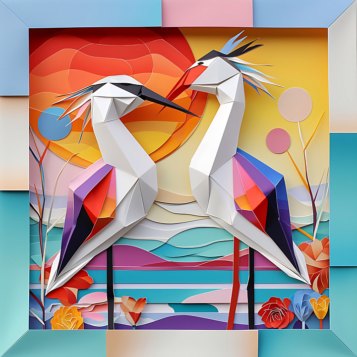 Featuring Origami-Style Avocet Birds with Bold Geometric Color Blocks seamless PBR texture preview