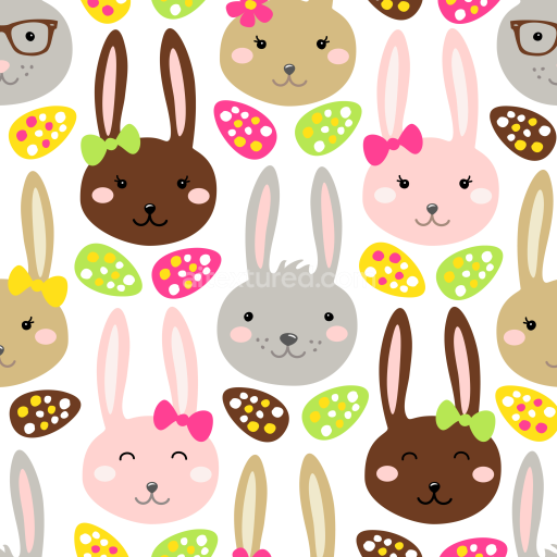 Seamless 3D PBR Texture Featuring Cute Easter Bunny Faces and Colorful Eggs Pattern
