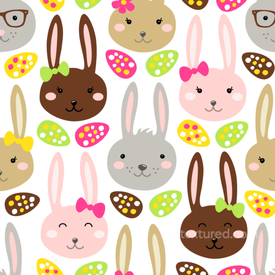 with Colorful Easter Bunny Faces and Decorative Eggs All Easter Digital paper texture preview