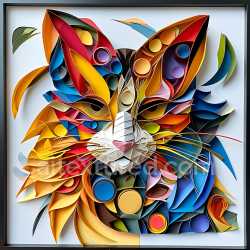 seamless Seamless 3D PBR Texture Featuring Colorful Origami-Style Cat Face Pattern texture 8k free download PBR