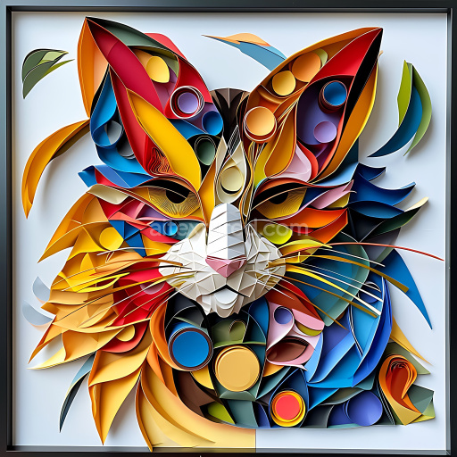 Seamless 3D PBR Texture Featuring Colorful Origami-Style Cat Face Pattern