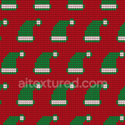 seamless Seamless 3D PBR Knit Fabric Texture Featuring Red Background & Green Santa Hats texture 8k free download PBR