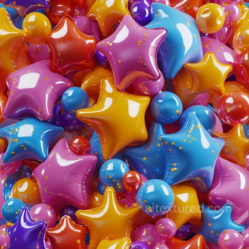 Inflated Vinyl PBR Texture Featuring Colorful Puffy Stars and Spheres seamless Inflated PBR texture