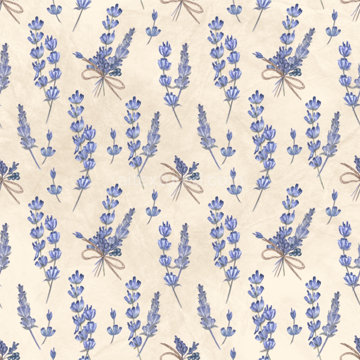 Seamless 3D PBR Texture Featuring Blue Lavender Sprigs on Beige Watercolor Background