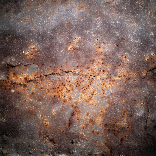Seamless 3D rusty cracked metal PBR texture with pits and erosion