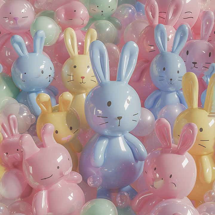 Inflated Vinyl Bunny Toy in Pastel Colors seamless PBR texture preview