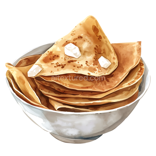 Buckwheat Crepes Breakfast Illustration with Butter Cubes in Bowl
