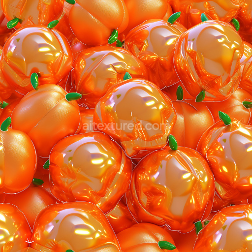 Seamless 3D Inflated Vinyl PBR Texture with Glossy Orange Puffy Pods and Green Tips