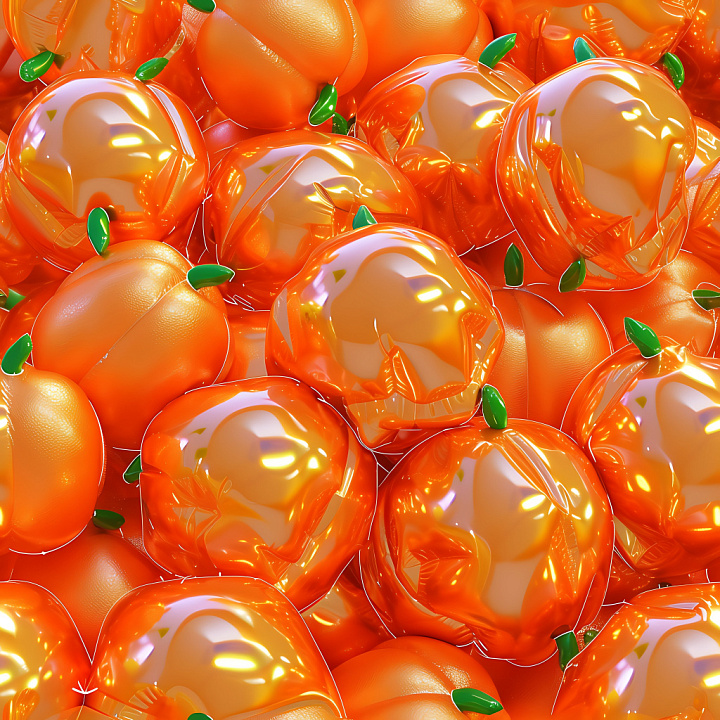 Inflated Featuring Glossy Orange Vinyl Bubbles with Green Stems seamless PBR texture preview