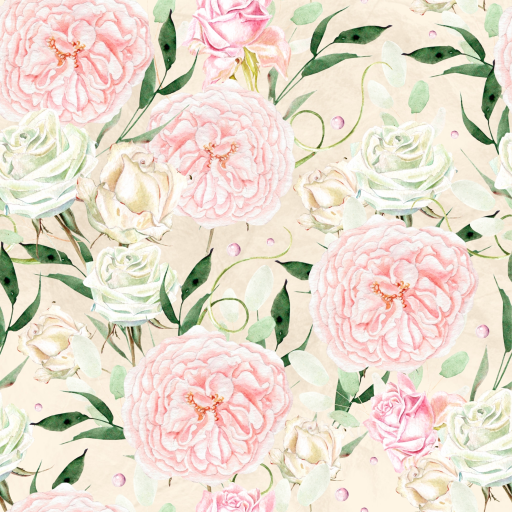 Flower Texture of Soft Pastel Watercolor Roses and Greenery seamless Flower PBR texture