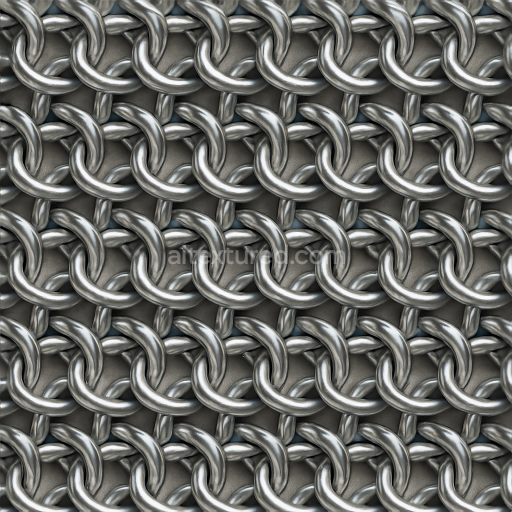Seamless 3d texture pbr 8k of polished steel chainmail with butted rings