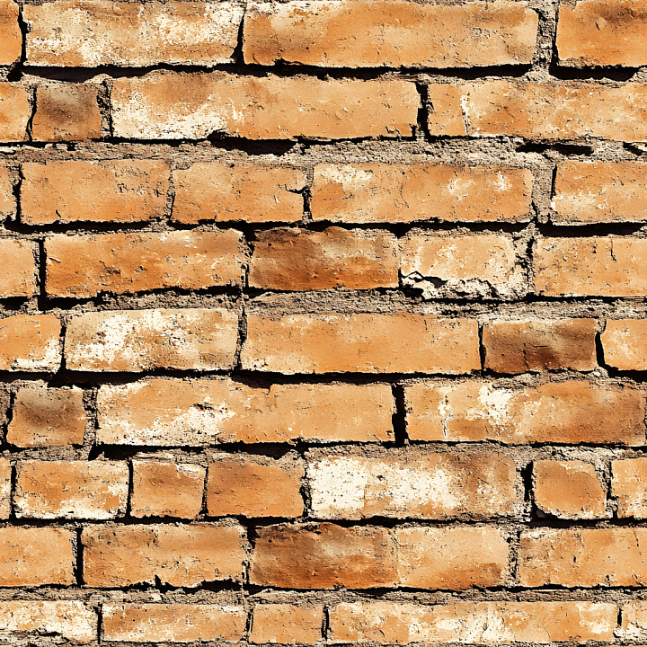 Aged Cracked Orange Brick Wall with Rough Mortar seamless PBR texture preview