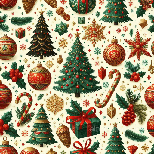 Christmas Vintage Texture of Vintage Christmas Fabric Pattern with Ornaments seamless Christmas vintage PBR texture