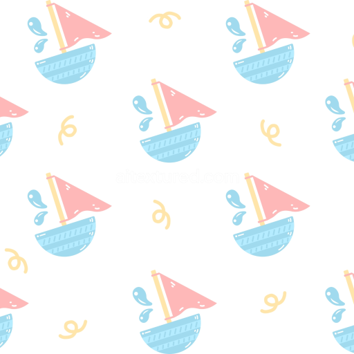Seamless 3D PBR Texture with Colorful Baby Boy Cartoon Sailboats and Water Drops