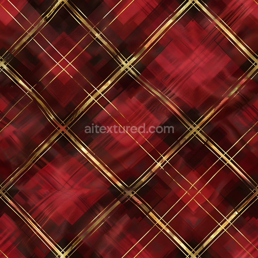 Seamless 3D PBR Plaid Fabric Texture in Red with Gold Accents