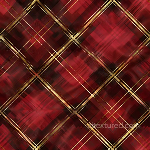 Seamless 3D PBR Plaid Fabric Texture in Red with Gold Accents texture preview