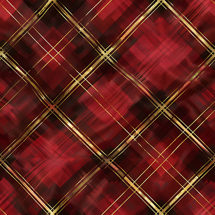 Plaid Fabric in Red with Gold Accents seamless PBR texture preview