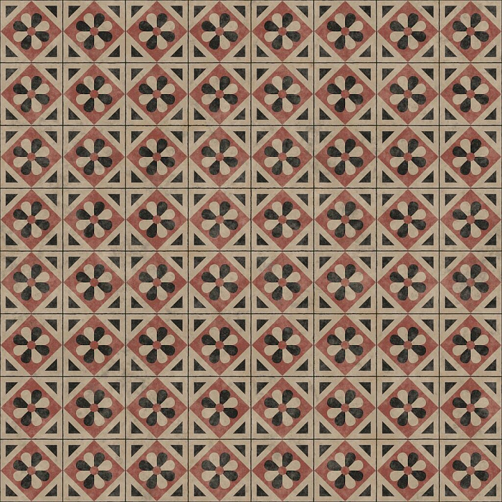 Vintage Tiles with Flower Pattern seamless PBR texture preview