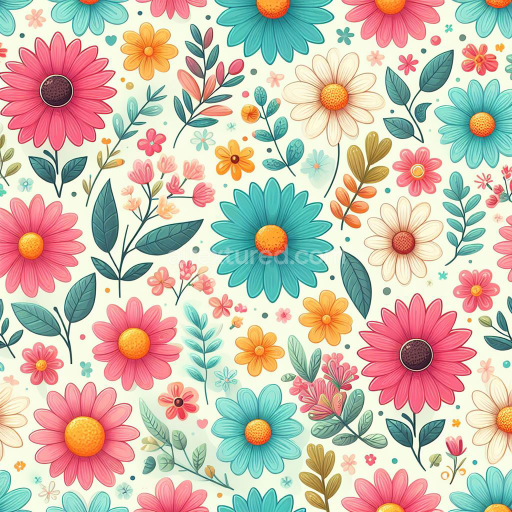 Seamless 3D PBR Floral Pattern Texture with Bright Tropical Flowers