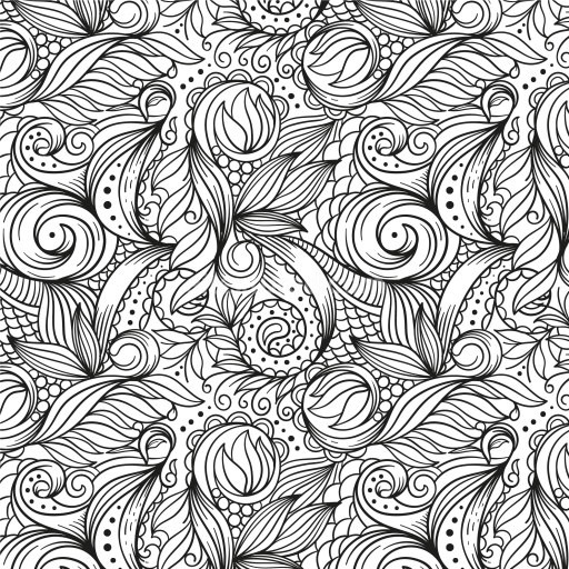 Seamless 3D PBR Texture with Stylized Black and White Floral Line Art