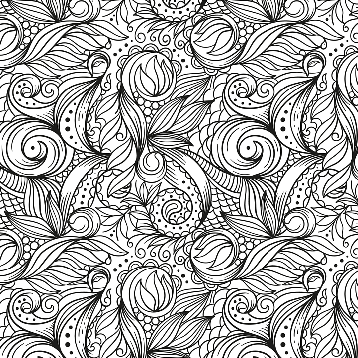 with Stylized Black and White Floral Line Art seamless PBR texture preview