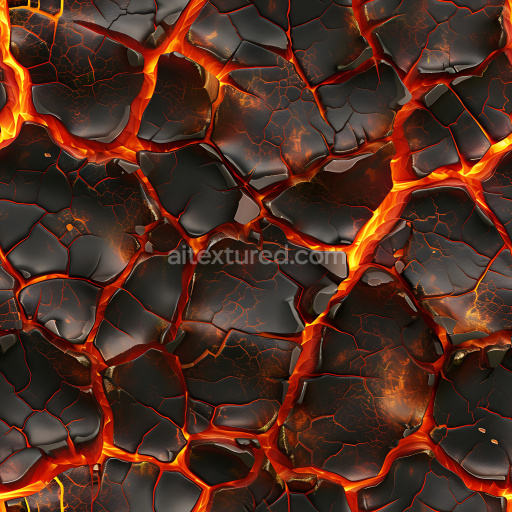 Seamless 3D Cracked Volcanic Lava Rock PBR Texture with Glowing Fissures