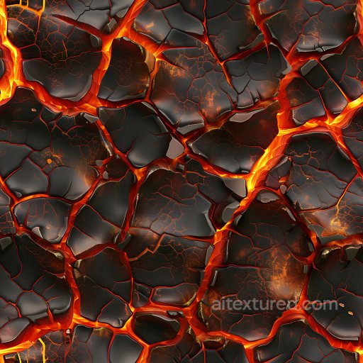 Cracked Volcanic Lava Rock PBR Texture with Glowing Fissures seamless Cracked & Holes PBR texture