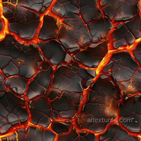Cracked Volcanic Lava Rock PBR Texture with Glowing Fissures Cracked & Holes texture preview