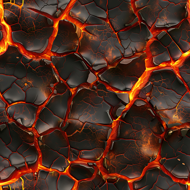 Cracked Volcanic Lava Rock with Glowing Fissures seamless PBR texture preview